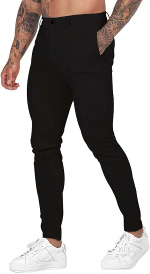 XUETON Mens Slim Fit Dress Pants Casual Business Office Work Skinny Suit Pants Comfort Flat-Front Stretch Chino Tapered Straight Leg Golf Dress Pants Slacks Trousers Black