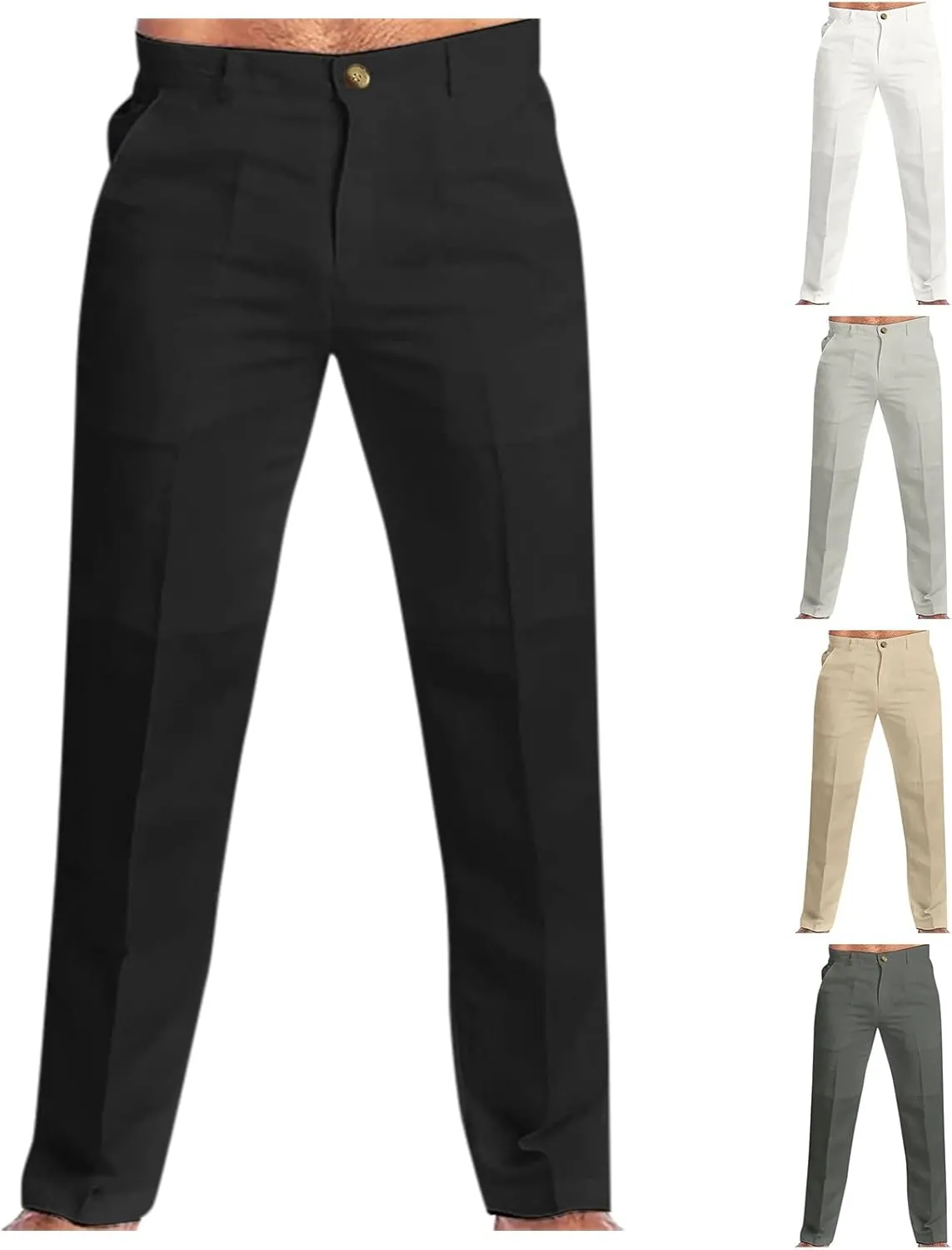 XUETON Men's Slim Fit Dress Pants Casual Office Work Pants Flat-Front Stretch Chino Golf Trousers Cotton Linen Workout Pants