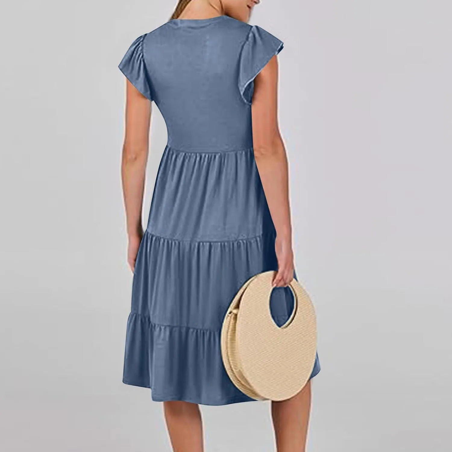 yardsong Summer Dresses for Women 2025 Trendy Ruffle Sleeve V Neck Midi Dress Casual Flowy Tiered Boho Vacation Sundresses