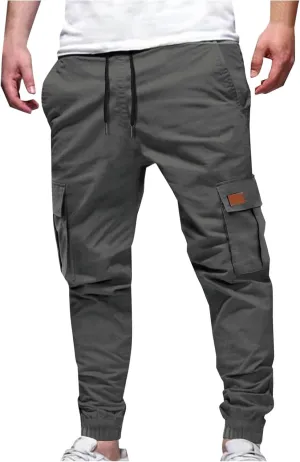 YUHGODO Mens Slim Fit Cargo Pants - Casual Tapered Drawstring Elastic Waist Athletic Joggers Sweatpants with Multi Pockets