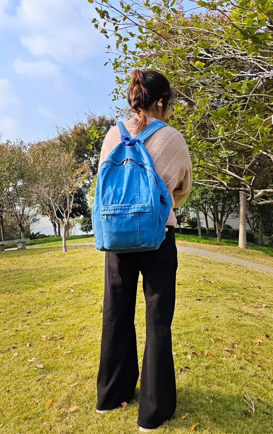 YunZh Denim Backpack Casual Style Lightweight Jeans Backpacks Classic Retro Travel Daypack
