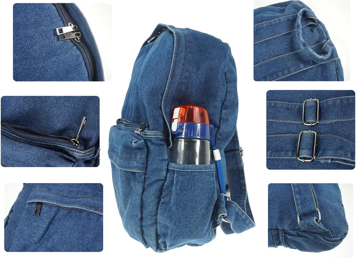 YunZh Denim Backpack Casual Style Lightweight Jeans Backpacks Classic Retro Travel Daypack