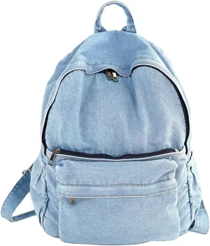 YunZh Denim Backpack Casual Style Lightweight Jeans Backpacks Classic Retro Travel Daypack