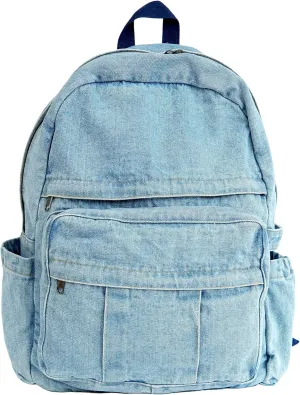 YunZh Denim Backpack Casual Style Lightweight Jeans Backpacks Classic Retro Travel Daypack