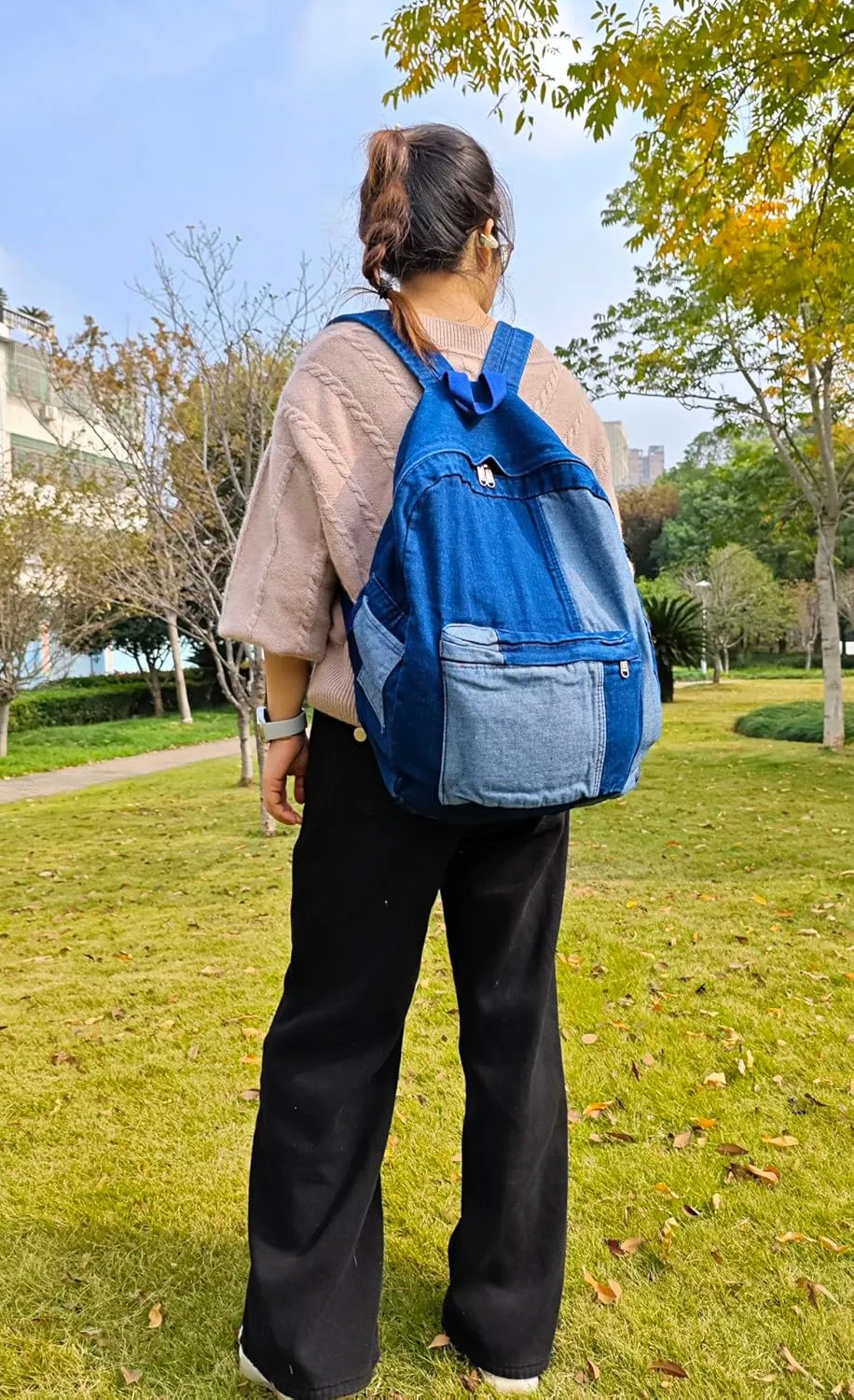 YunZh Denim Backpack Casual Style Lightweight Jeans Backpacks Classic Retro Travel Daypack