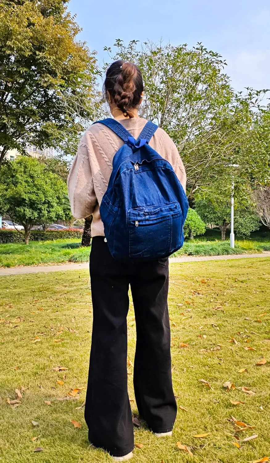 YunZh Denim Backpack Casual Style Lightweight Jeans Backpacks Classic Retro Travel Daypack