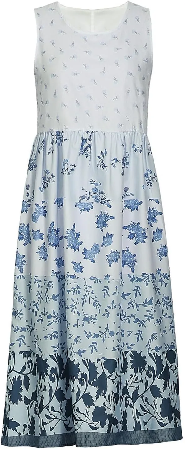 ZYXTIM Bohemian Dress for Women Floral U Neck Sleeveless Smocked Sundresses Plus Size A Line Flowy Beach Long Dresses