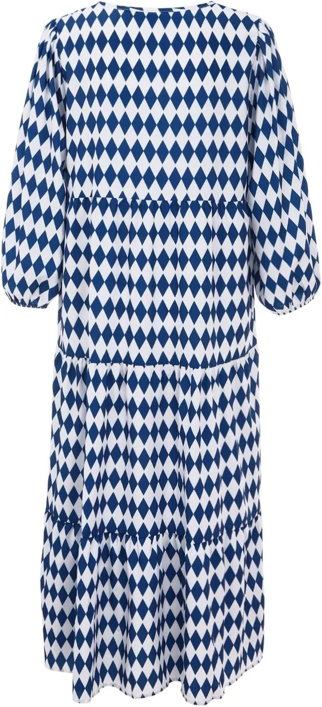 ZYXTIM Boho Dresses for Women 2025 V Neck Floral Puff Short Sleeve Summer Dress Oversize Casual Beach Vacation Maxi Dress