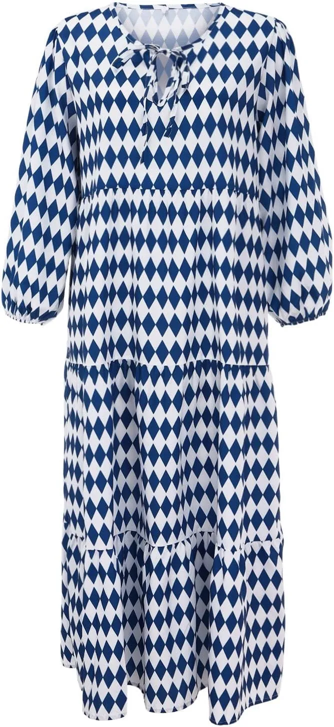 ZYXTIM Boho Dresses for Women 2025 V Neck Floral Puff Short Sleeve Summer Dress Oversize Casual Beach Vacation Maxi Dress