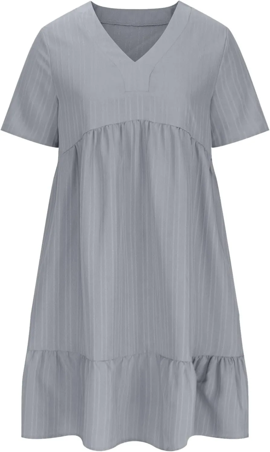 ZYXTIM Summer Dresses for Women 2025 V Neck Short Sleeve Casual Loose Flowy Swing Dress Plus Size Plain Boho Beach Sundress