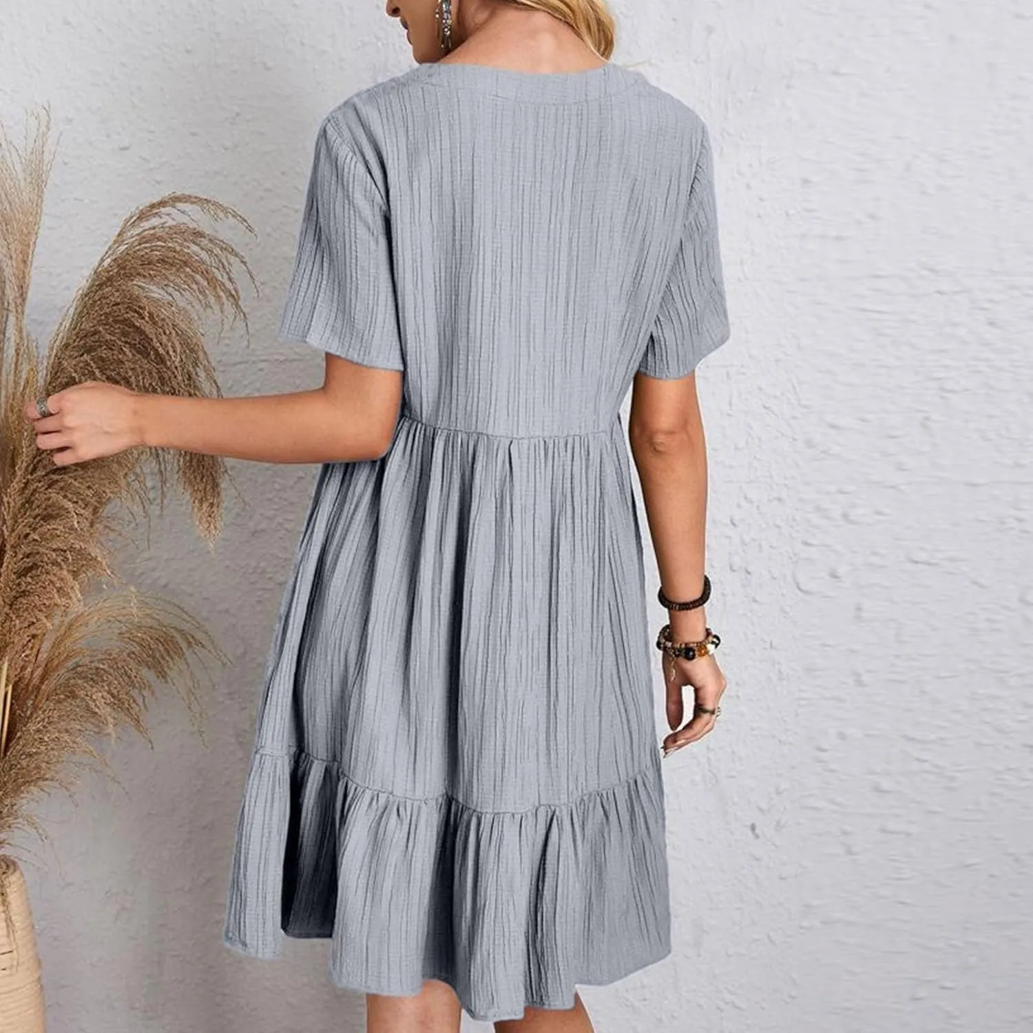 ZYXTIM Summer Dresses for Women 2025 V Neck Short Sleeve Casual Loose Flowy Swing Dress Plus Size Plain Boho Beach Sundress