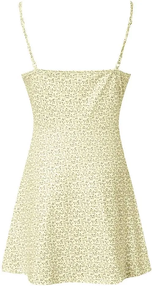 ZYXTIM Women's Boho Floral Print Cami Mini Dress Spaghetti Strap Ruched Bust Lace Up Low Back Sexy Summer Beach Dresses